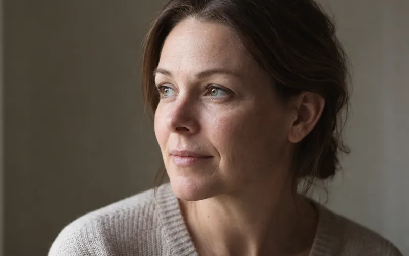 Woman in side window light with a soft shadow in the hollow under her eye