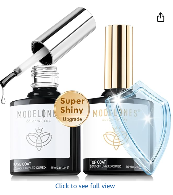 modelones Gel Top Coat, 15 ml 2025 Upgrade Super Shiny Base and Top Coat Set,