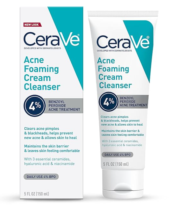 CeraVe Acne Foaming Cream Cleanser, 4% Benzoyl Peroxide Face
