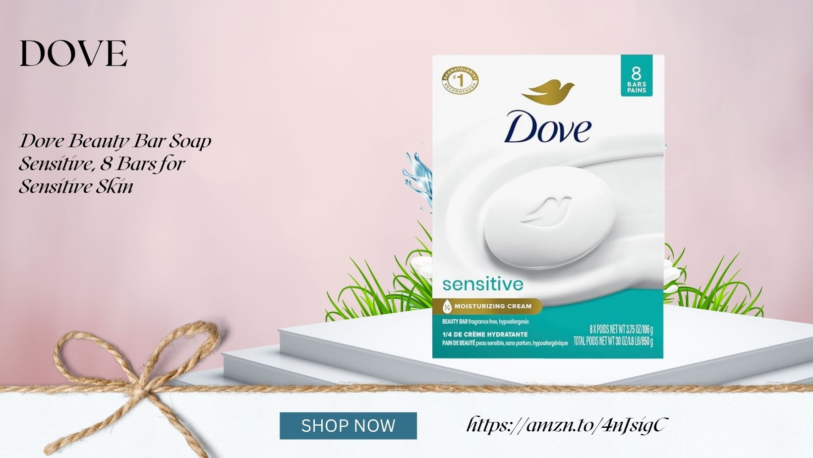 Dove Beauty Bar Soap Sensitive, 8 Bars for Sensitive Skin